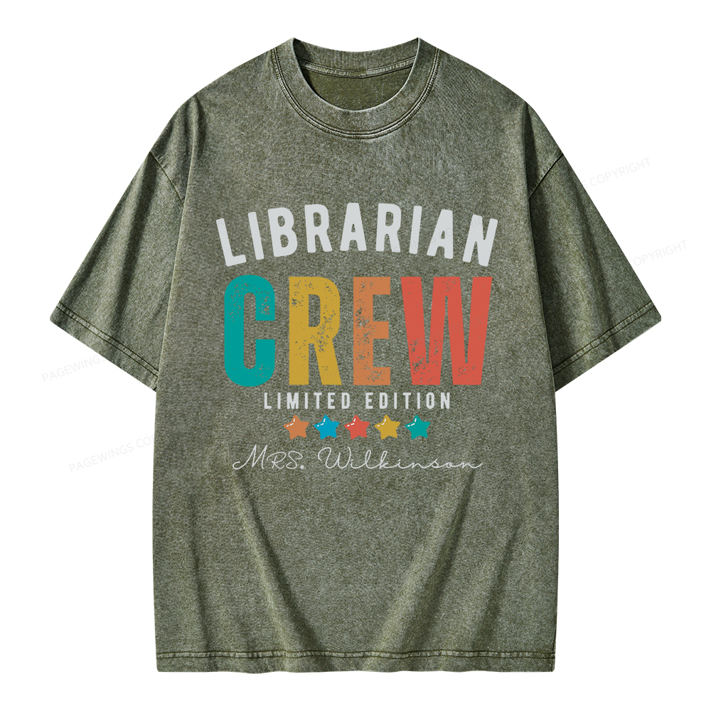 Pagewings Personalized Name Librarian Crew Limited Unisex Washed T-shirt
