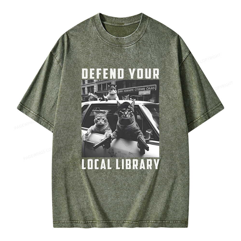 Pagewings Defend Your Local Library Unisex Washed T-shirt