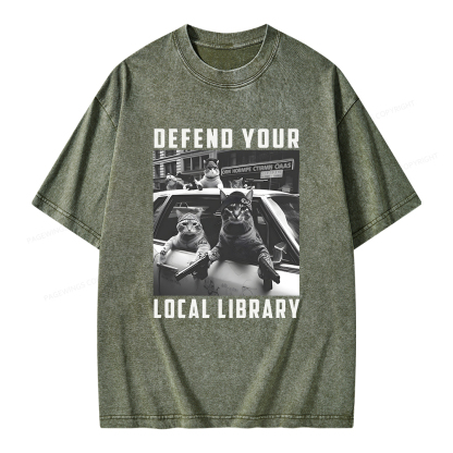 Pagewings Defend Your Local Library Unisex Washed T-shirt