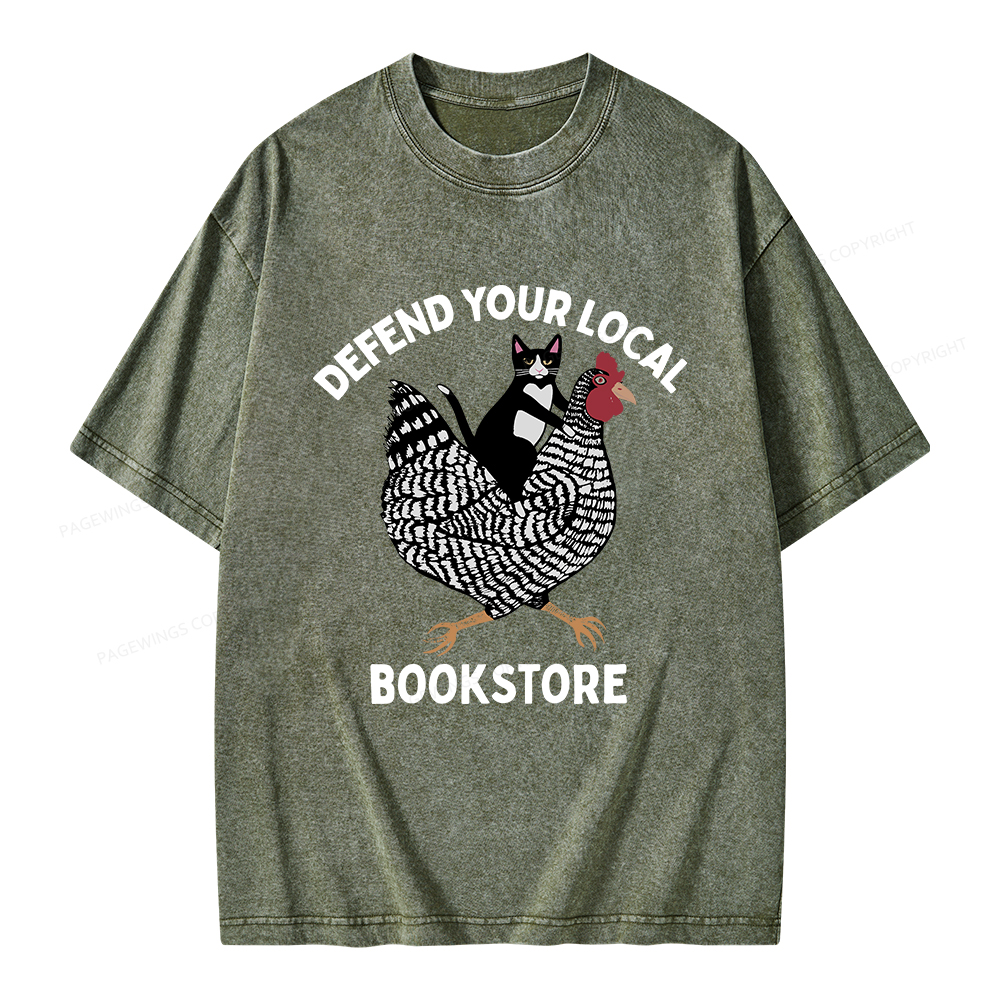Pagewings Defend Your Local Bookstore Unisex Washed T-shirt