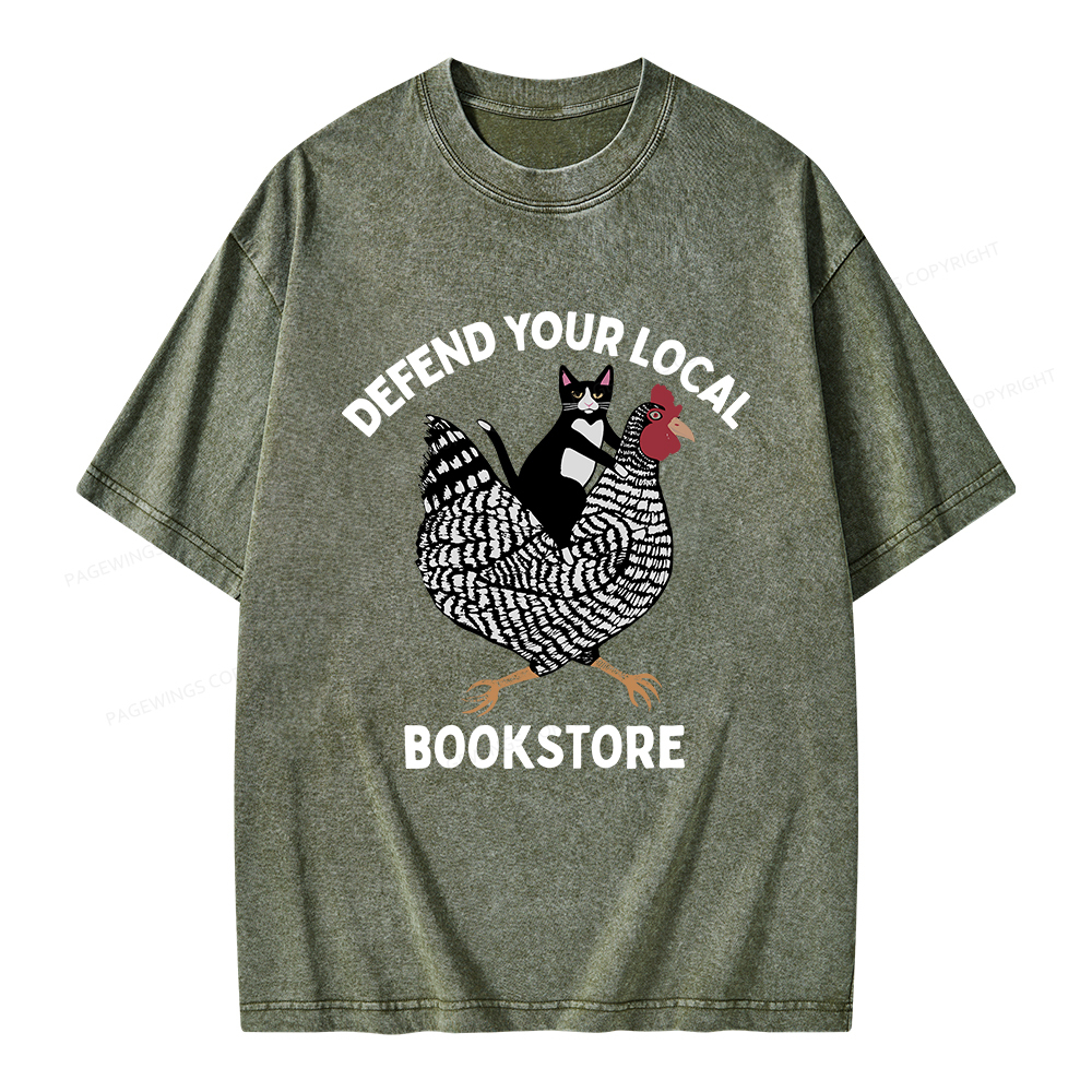 Pagewings Defend Your Local Bookstore Unisex Washed T-shirt