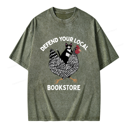 Pagewings Defend Your Local Bookstore Unisex Washed T-shirt