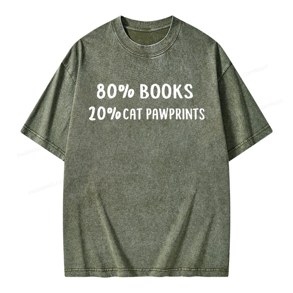 Pagewings 80% Books 20% Cat Pawprints Unisex Washed T-shirt