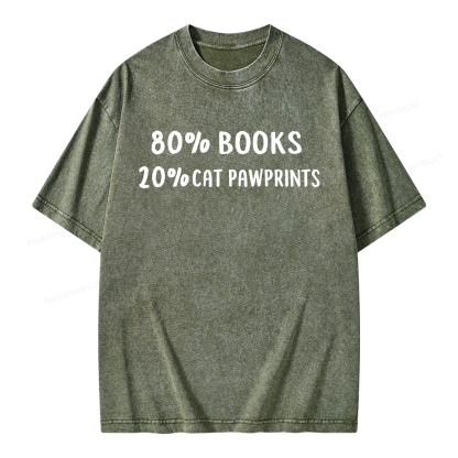 Pagewings 80% Books 20% Cat Pawprints Unisex Washed T-shirt