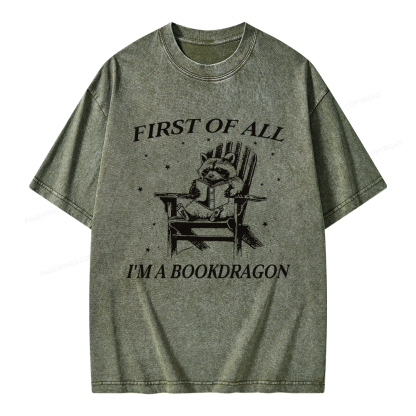 Pagewings First Of All I'm A Bookdragon Unisex Washed T-shirt