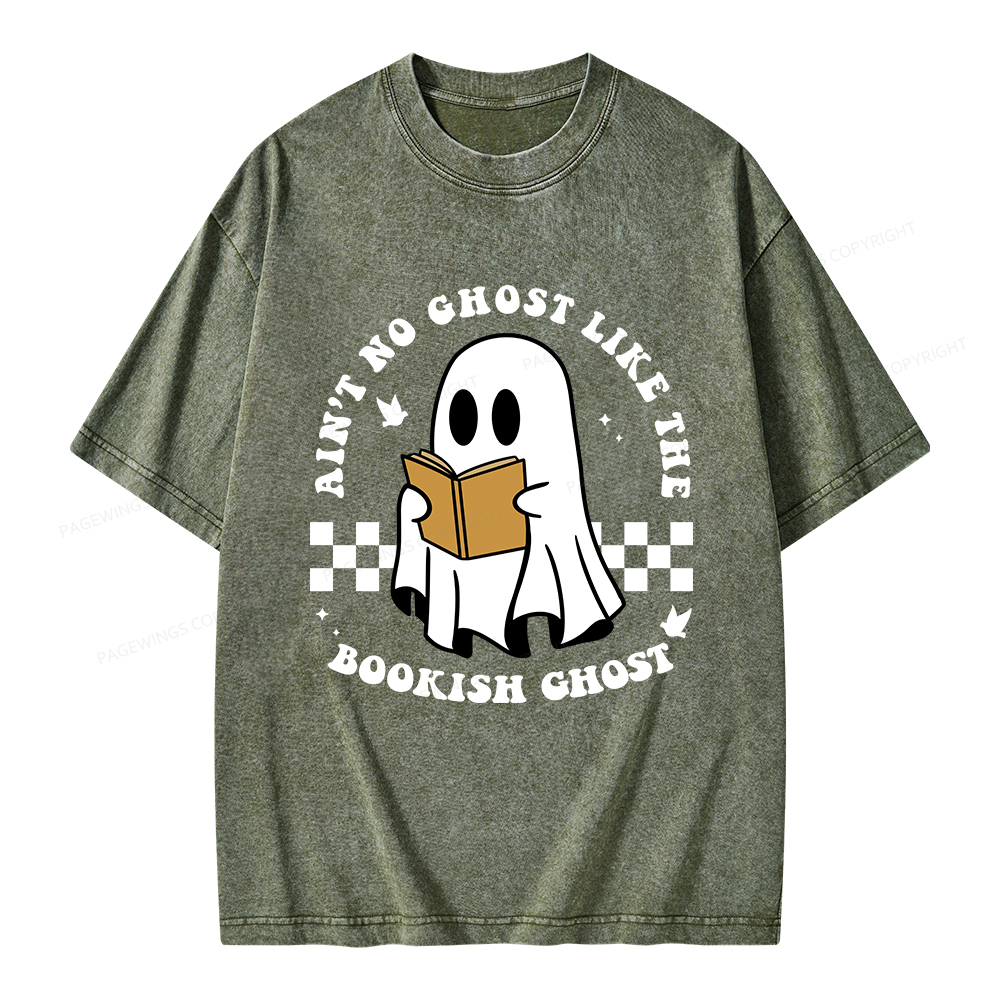 Pagewings Ain't No Ghost Like The Bookish Ghost Unisex Washed T-shirt