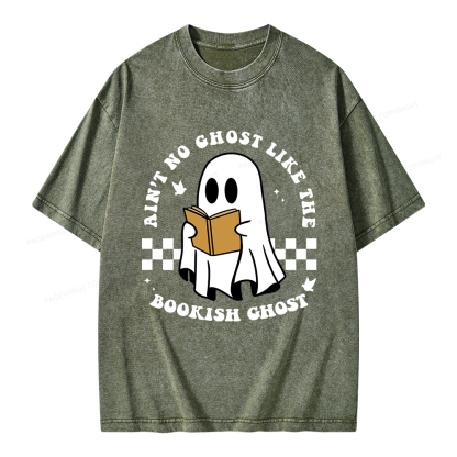 Pagewings Ain't No Ghost Like The Bookish Ghost Unisex Washed T-shirt