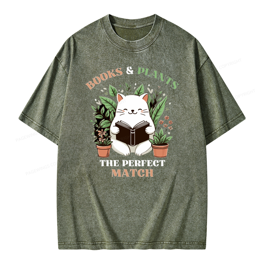 Pagewing Books And Plants - The Perfect Match T-Shirt Unisex Washed T-shirt