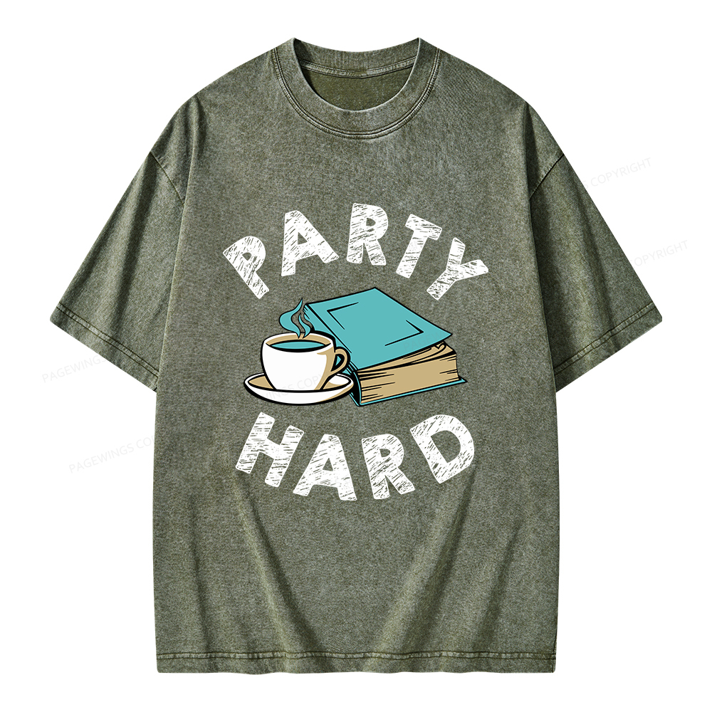 Pagewings Party Hard Bookish Unisex Washed T-shirt