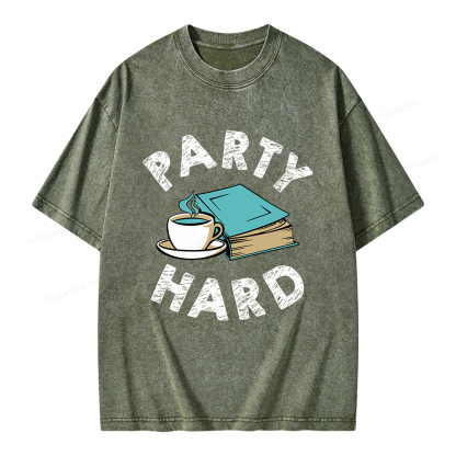 Pagewings Party Hard Bookish Unisex Washed T-shirt