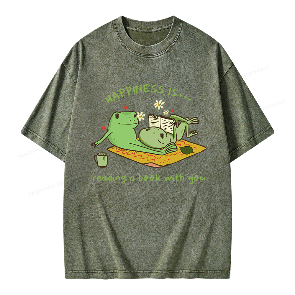 Pagewings Happiness Is Reading A Book With You Unisex Washed T-shirt
