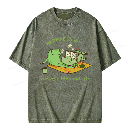 Pagewings Happiness Is Reading A Book With You Unisex Washed T-shirt