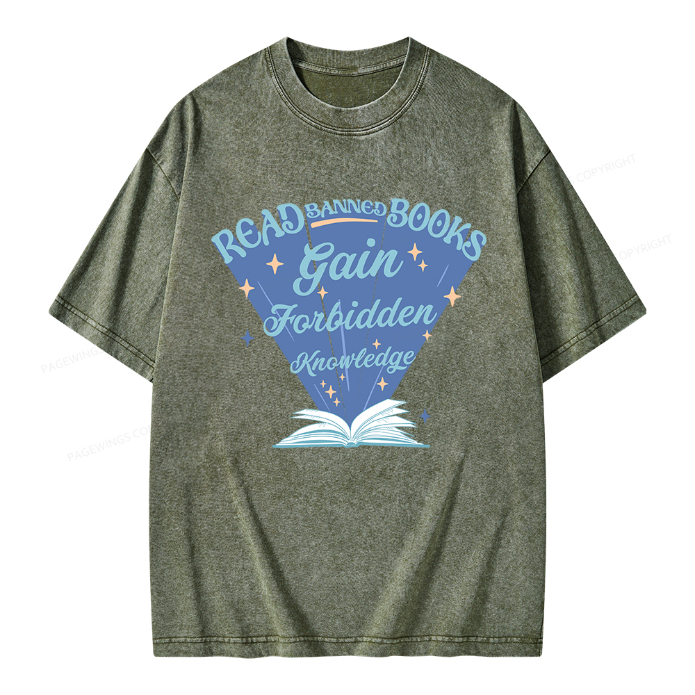 Pagewings Read Banned Books Gain Forbidden Knowledge Unisex Washed T-shirt