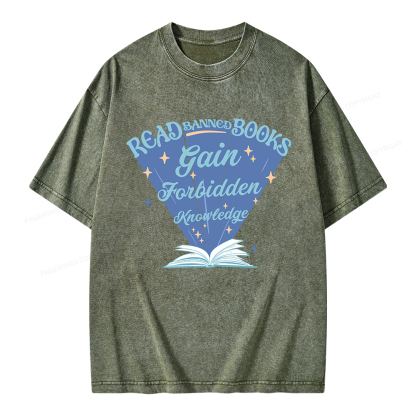 Pagewings Read Banned Books Gain Forbidden Knowledge Unisex Washed T-shirt