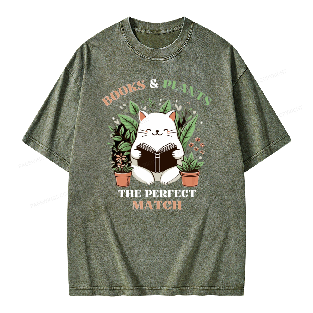 Pagewing Books And Plants - The Perfect Match T-Shirt Unisex Washed T-shirt