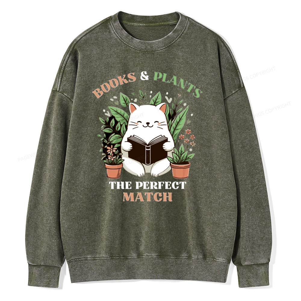 Pagewing Books And Plants - The Perfect Match T-Shirt Unisex Washed Sweatshirt