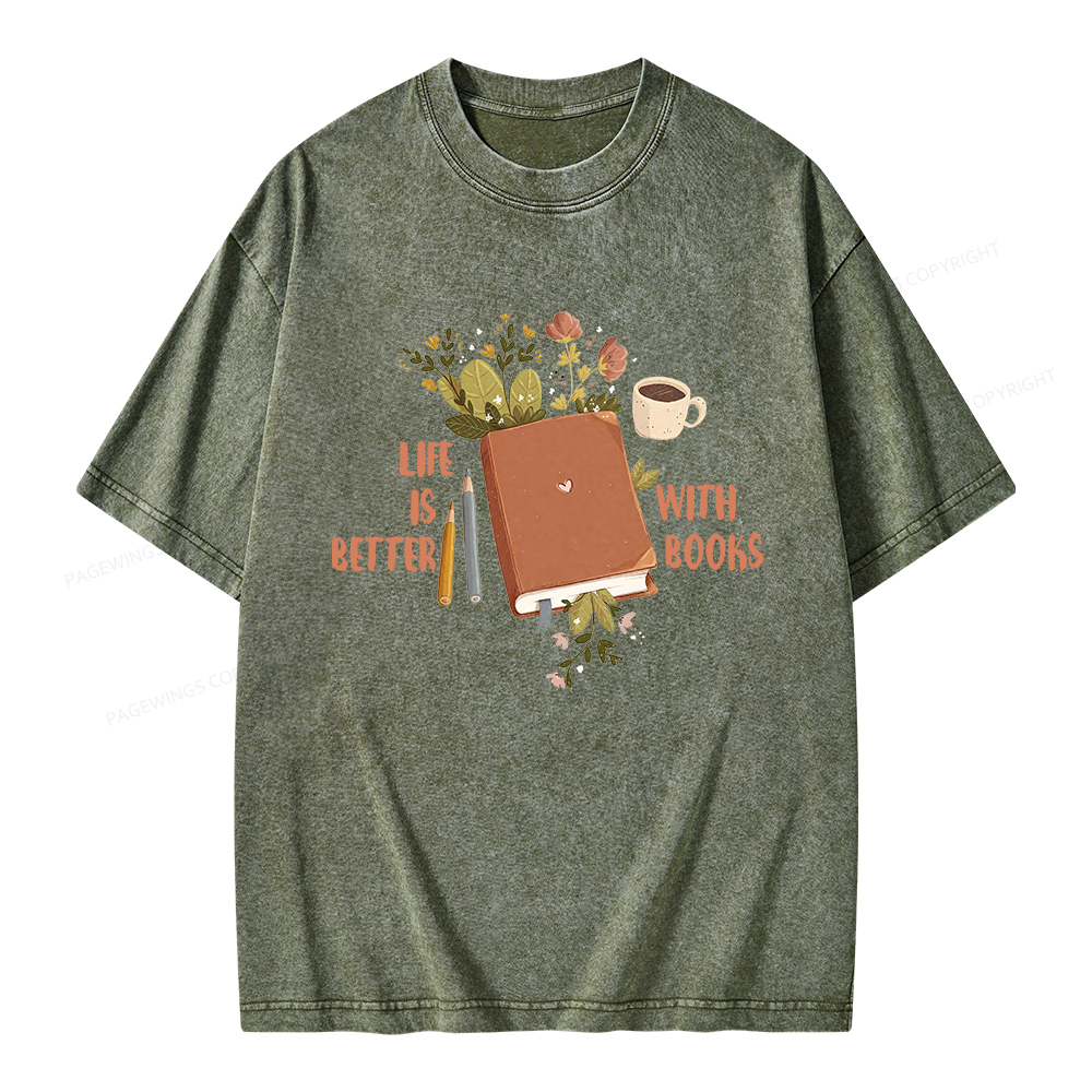 Pagewings Life Is Better With Books Unisex Washed T-shirt