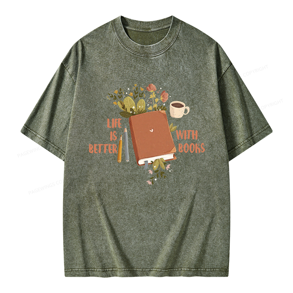 Pagewings Life Is Better With Books Unisex Washed T-shirt
