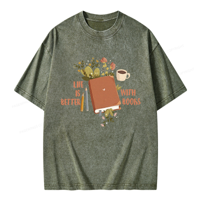 Pagewings Life Is Better With Books Unisex Washed T-shirt