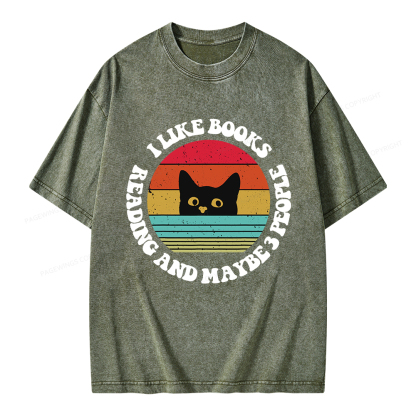 Pagewings I Like Books Reading And Maybe 3 People Unisex Washed T-shirt
