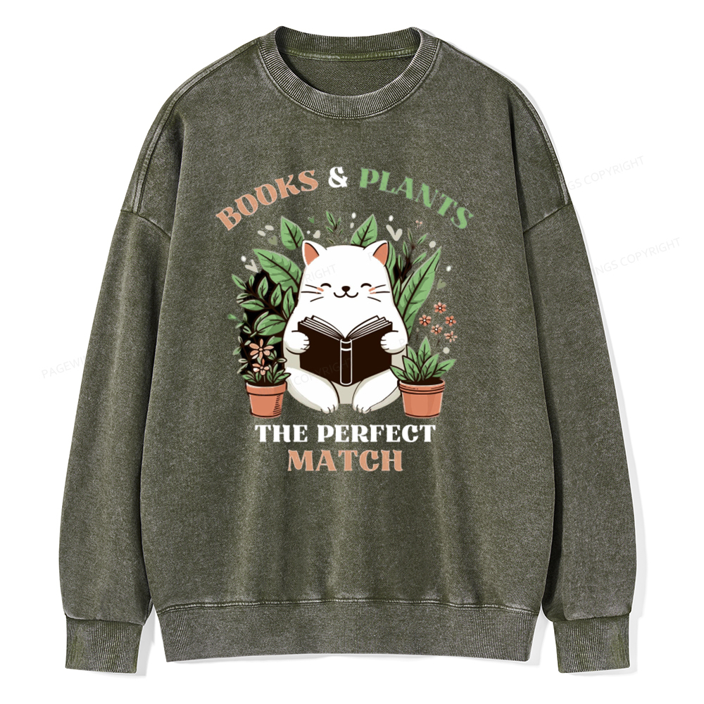 Pagewing Books And Plants - The Perfect Match T-Shirt Unisex Washed Sweatshirt