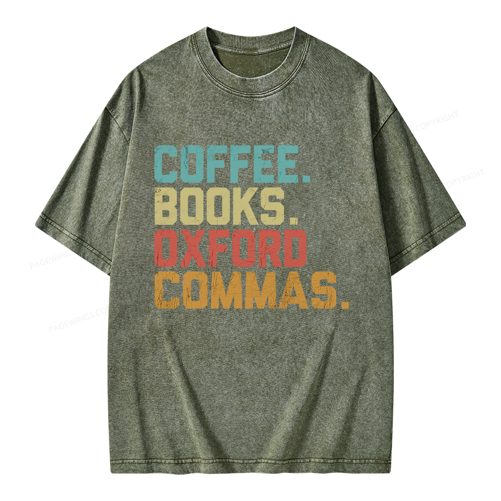 Pagewings Coffee Books Oxford Commas Unisex Washed T-shirt