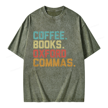 Pagewings Coffee Books Oxford Commas Unisex Washed T-shirt