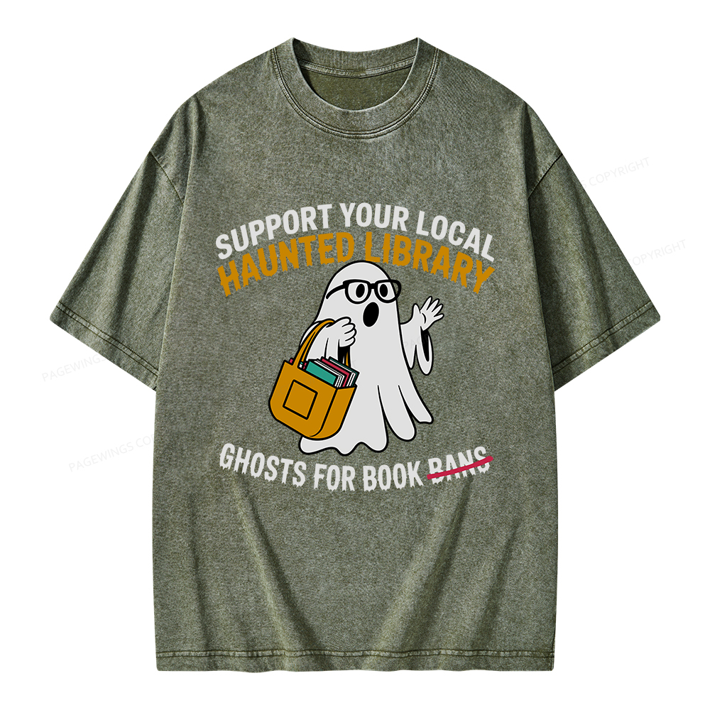 Pagewings Ghosts For Book Bans Unisex Washed T-shirt