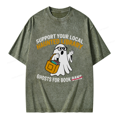 Pagewings Ghosts For Book Bans Unisex Washed T-shirt