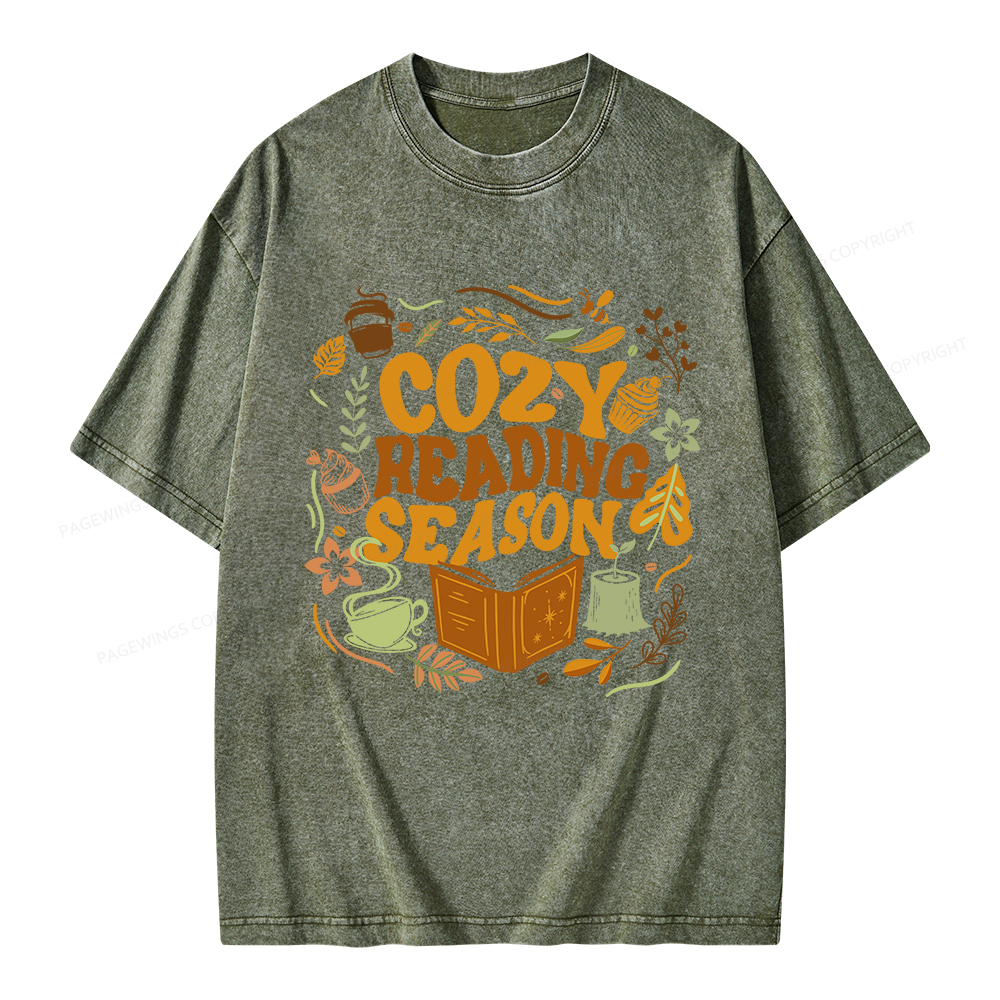 Pagewings Cozy Reading Season Unisex Washed T-shirt
