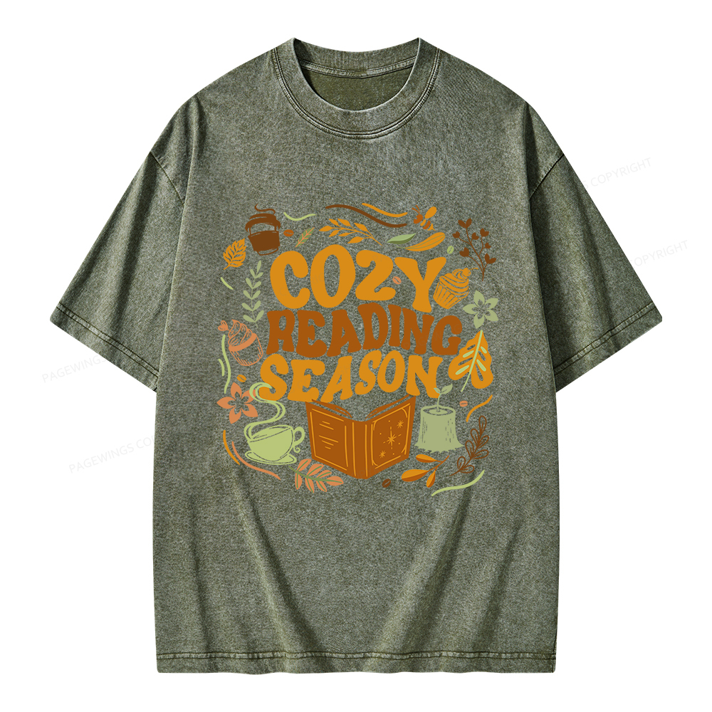 Pagewings Cozy Reading Season Unisex Washed T-shirt