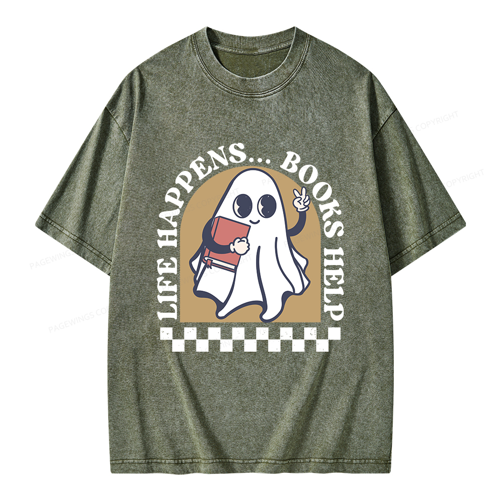 Pagewings Life Happens Books Help Unisex Washed T-shirt