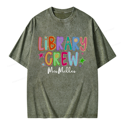 Pagewings Personalized Name Library Crew  Unisex Washed T-shirt