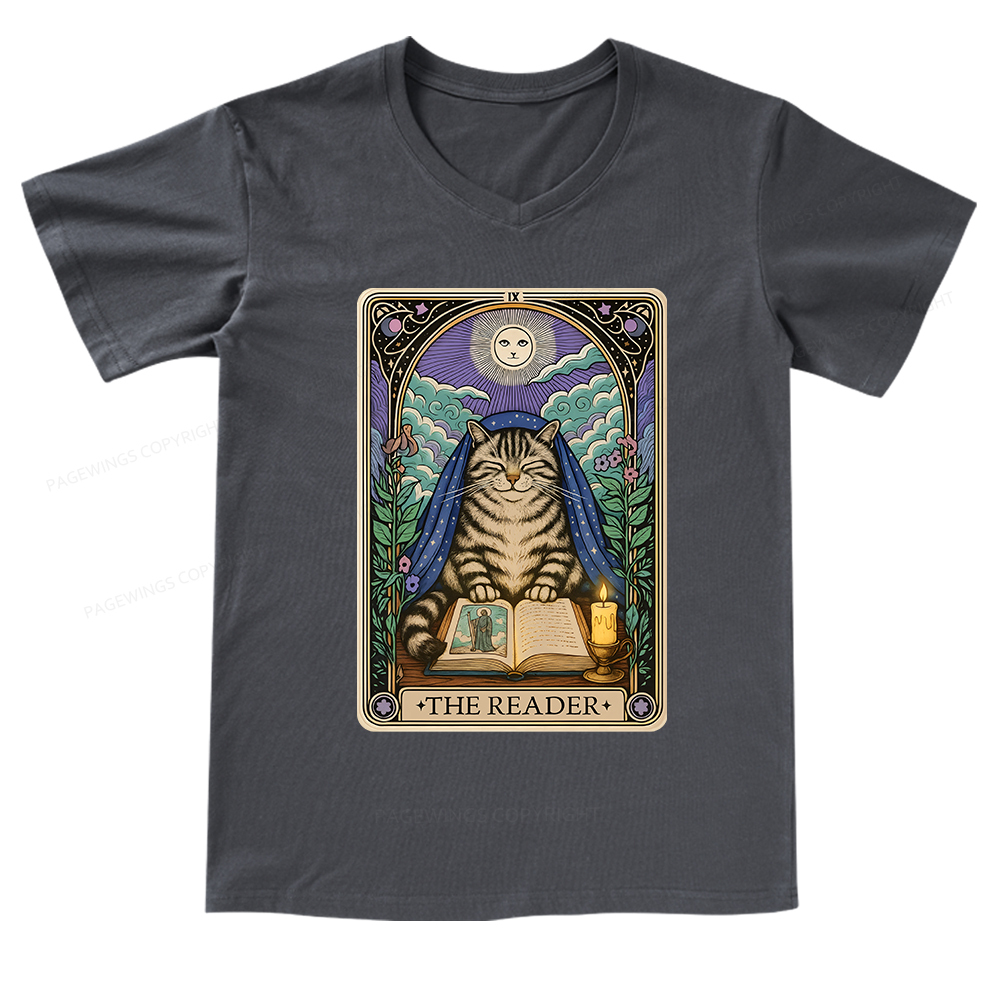 Pagewings The Reader Cat Tarot Cards V-neck T-shirt