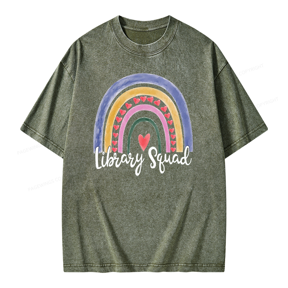 Pagewings Librarian Tee, Library Team Tee, Library Squad Shirt Unisex Washed T-shirt