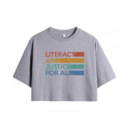 Pagewings Literacy and Justice For All Women Crop Tops