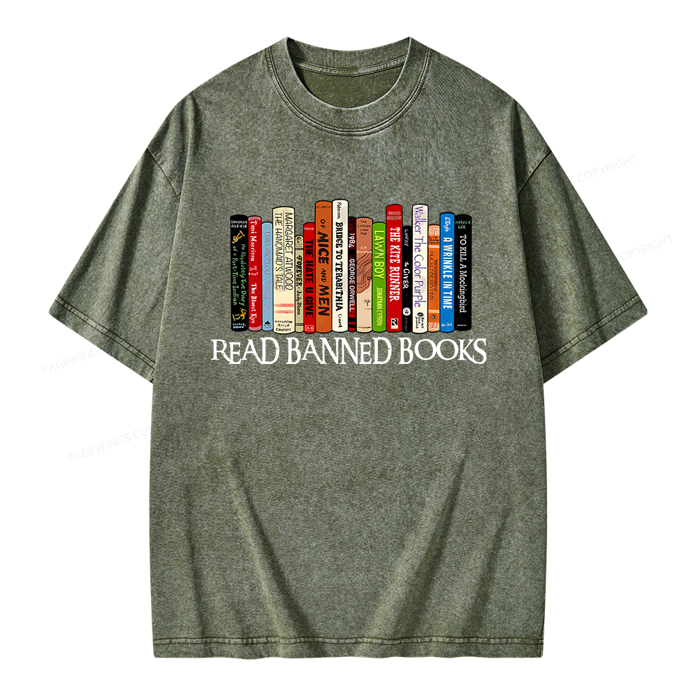 Pagewings Read Banned Books Unisex Washed T-shirt