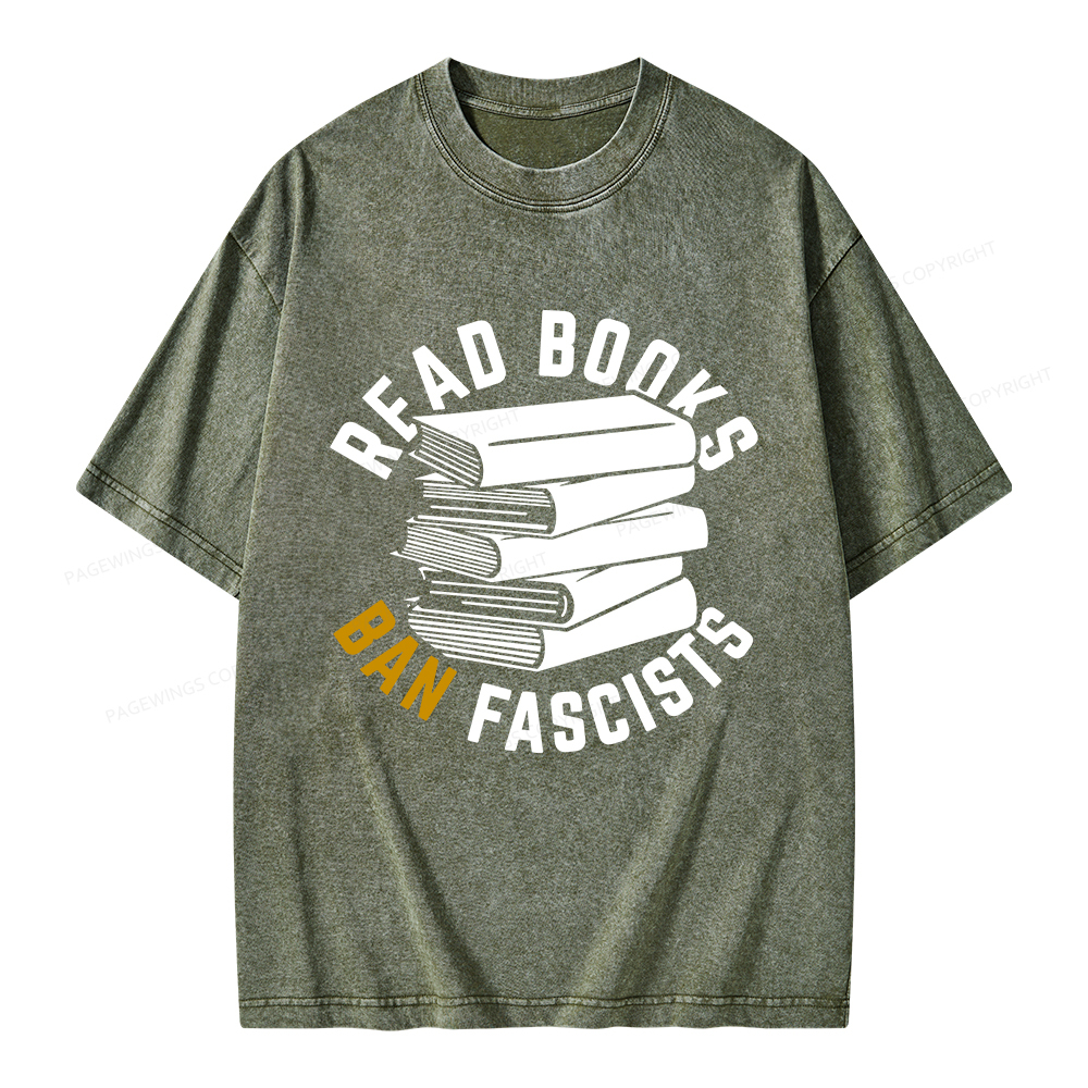 Pagewings Read Books Ban Fascists Unisex Washed T-shirt