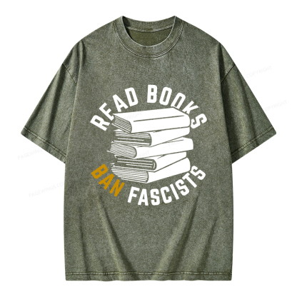Pagewings Read Books Ban Fascists Unisex Washed T-shirt