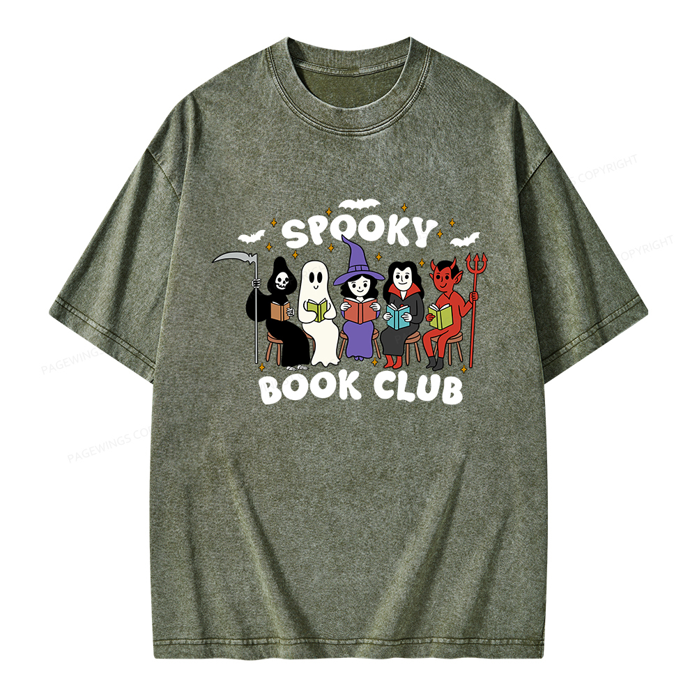 Pagewings Spooky Book Club Halloween Unisex Washed T-shirt