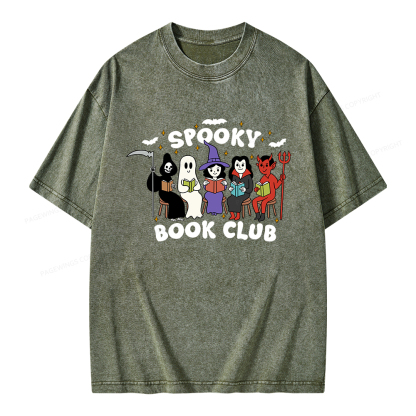 Pagewings Spooky Book Club Halloween Unisex Washed T-shirt