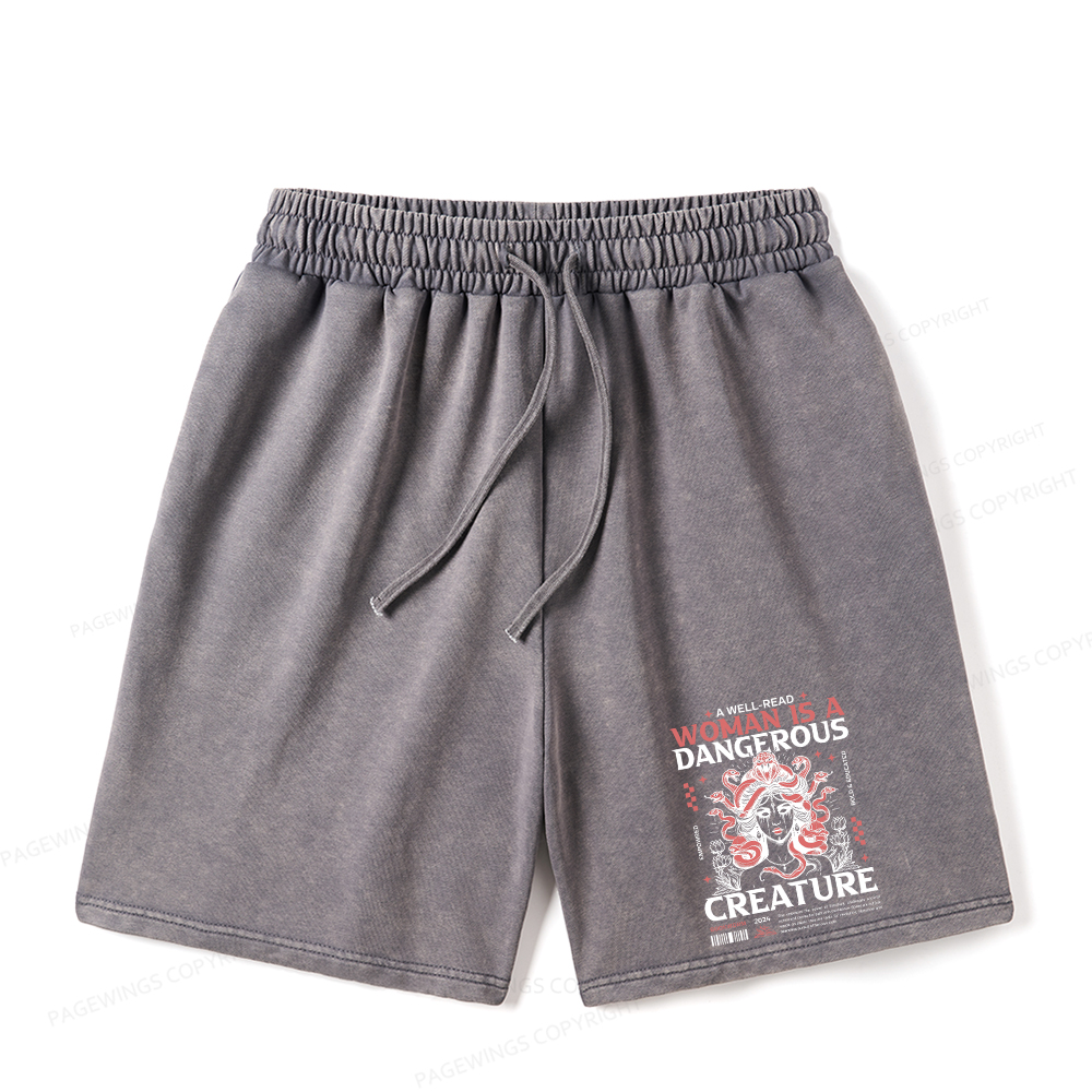 Pagewings A Well-Read Woman is A Dangerous Creature Unisex Washed Shorts