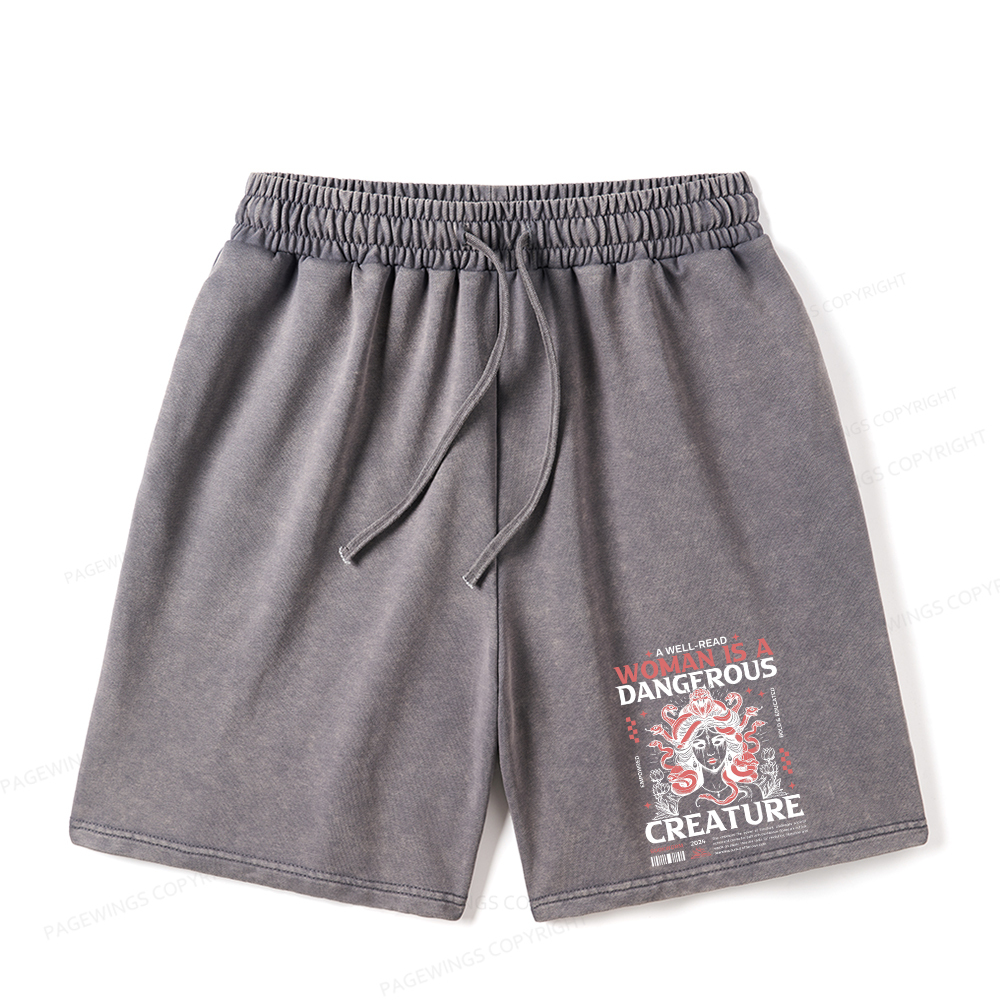 Pagewings A Well-Read Woman is A Dangerous Creature Unisex Washed Shorts