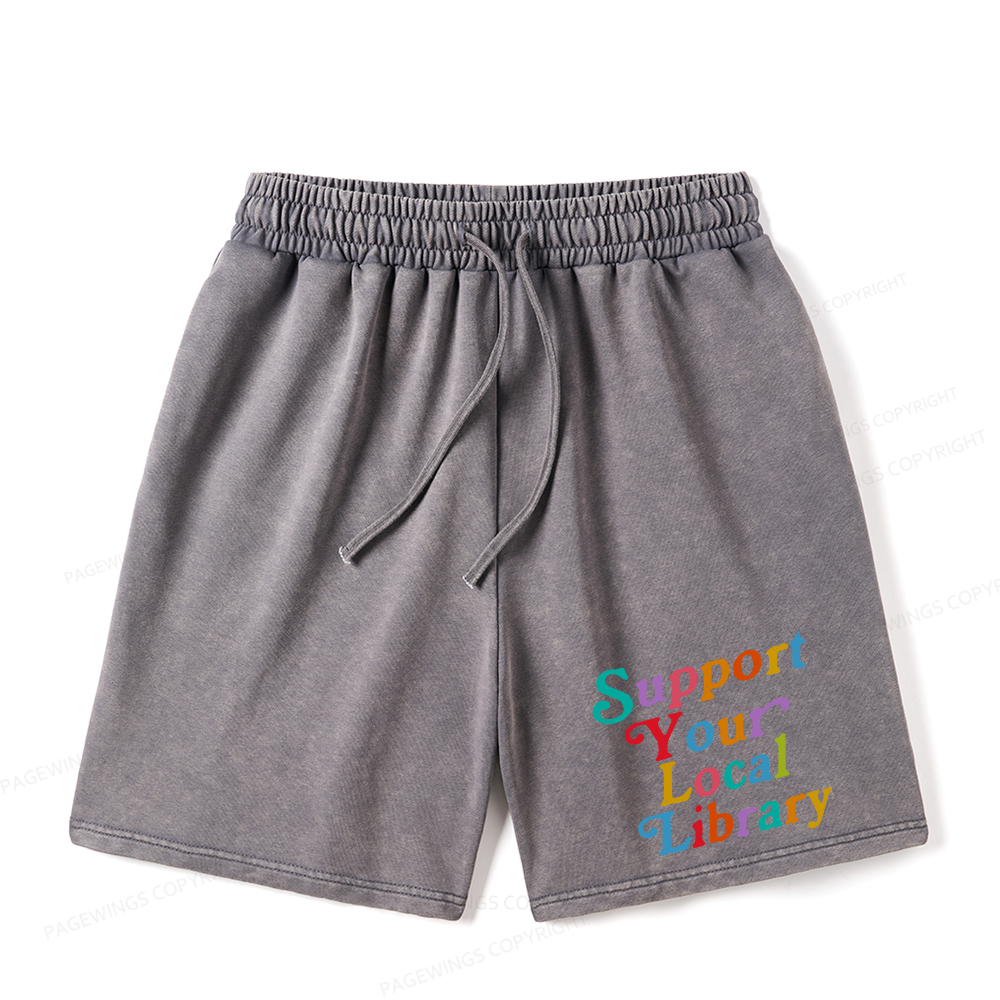 Pagewings Support Your Local Library Unisex Washed Shorts