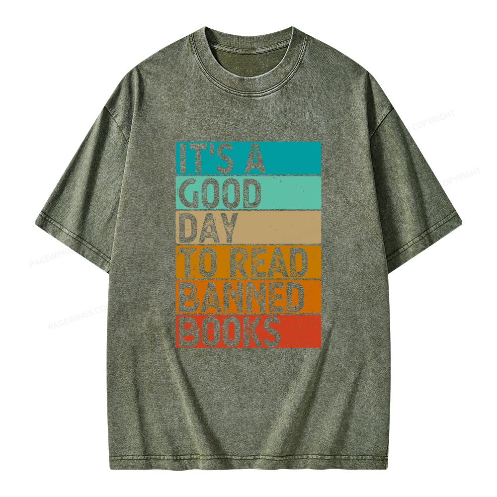 Pagewings It’s A Good Day To Read Banned Books Unisex Washed T-shirt