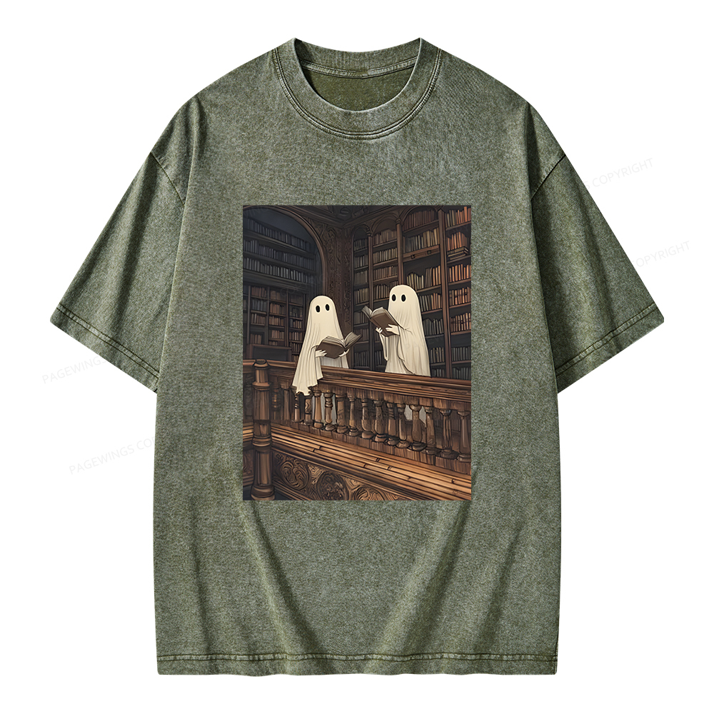 Pagewings Ghost Reading Unisex Washed T-shirt