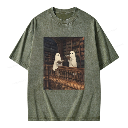 Pagewings Ghost Reading Unisex Washed T-shirt