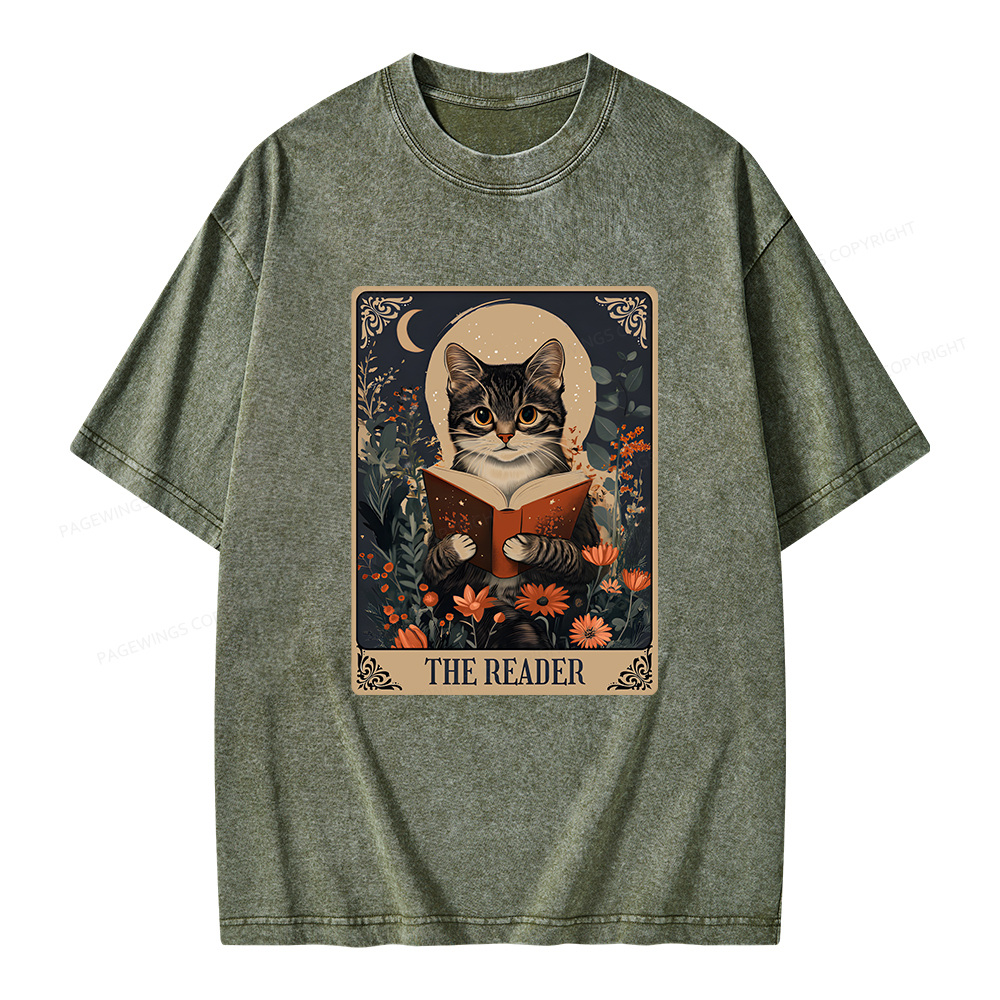 Pagewings The Reader Tarot Card Cat Unisex Washed T-shirt