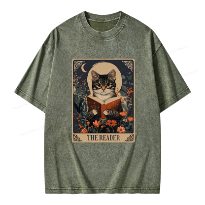 Pagewings The Reader Tarot Card Cat Unisex Washed T-shirt