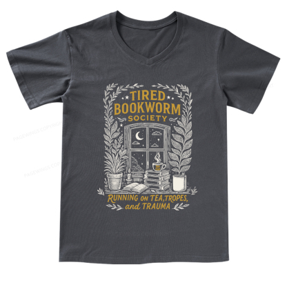 Pagewings Tired Bookworm Society V-neck T-shirt